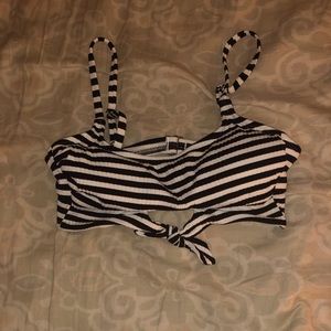 Black and White Striped Bikini Top